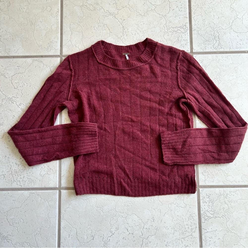 Free People Sweater Women S Red100% Cashmere Fuzzy Knit Crew Neck Pullover